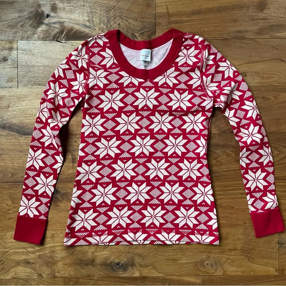 Hanna Andersson Holiday Snowflake Organic Cotton Long John Pajama Set S/M